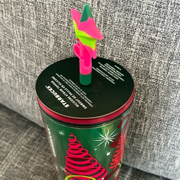 Starbucks  2023 Holiday Ribbons & Trees Star Straw Topper Tumbler. NWT - Picture 2 of 3